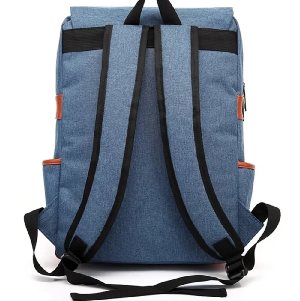 Stylish Blue and Brown Backpack Vintage Style NWOT